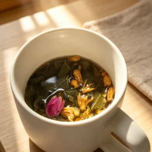 Infusion de la tisane beauté naturelle infusée dans une tasse