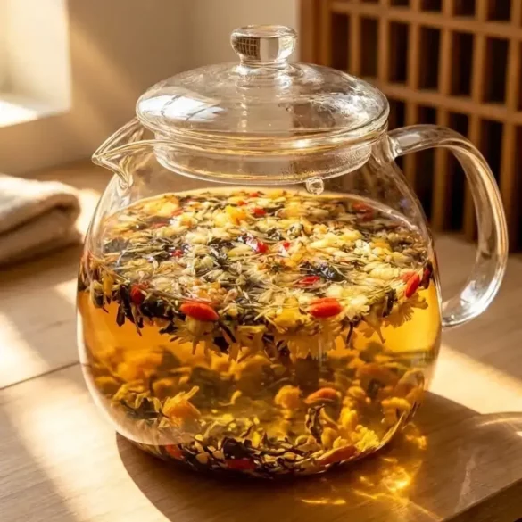 infusion de la tisane Qi Ju Infusion de la tisane Qi Ju dans une théière